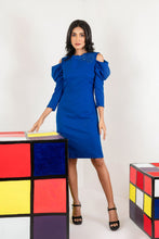 Load image into Gallery viewer, Straight cut dress with cold shoulder puffed sleeves