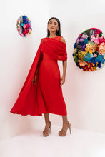 Load image into Gallery viewer, Midi dress with cape sleeve and drapes
