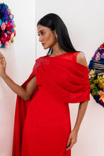 Load image into Gallery viewer, Midi dress with cape sleeve and drapes