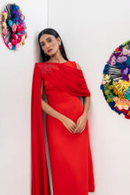 Load image into Gallery viewer, Midi dress with cape sleeve and drapes