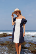 Load image into Gallery viewer, Color blocked dress with puffed sleeves