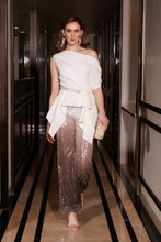 Load image into Gallery viewer, Embroidered drape top with ombre sequin pants