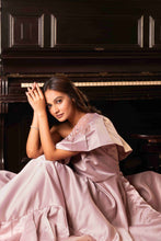 Load image into Gallery viewer, Pleated short long gown with roses embroidery