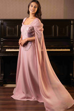 Load image into Gallery viewer, Fit and flare embroidered gown with cape sleeves