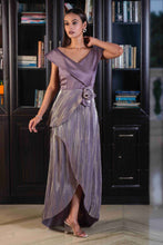 Load image into Gallery viewer, Shawl collar layered dress with gold metallic hints