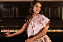 Load image into Gallery viewer, Pleated short long gown with roses embroidery