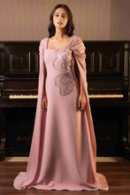 Load image into Gallery viewer, Fit and flare embroidered gown with cape sleeves