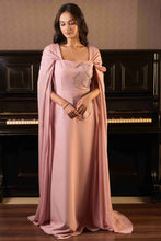Load image into Gallery viewer, Fit and flare embroidered gown with cape sleeves