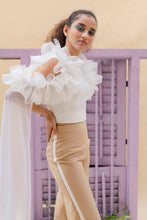 Load image into Gallery viewer, Cold shoulder ruffle top with drape