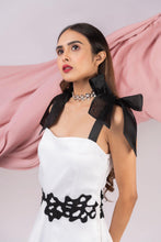 Load image into Gallery viewer, Midi dress with cutwork and tie up bow - Pranati Kejriwall