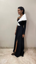 Load image into Gallery viewer, Color blocked gown with attached wrap and slit