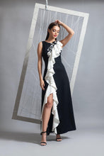 Load image into Gallery viewer, Black & White A line ruffled gown