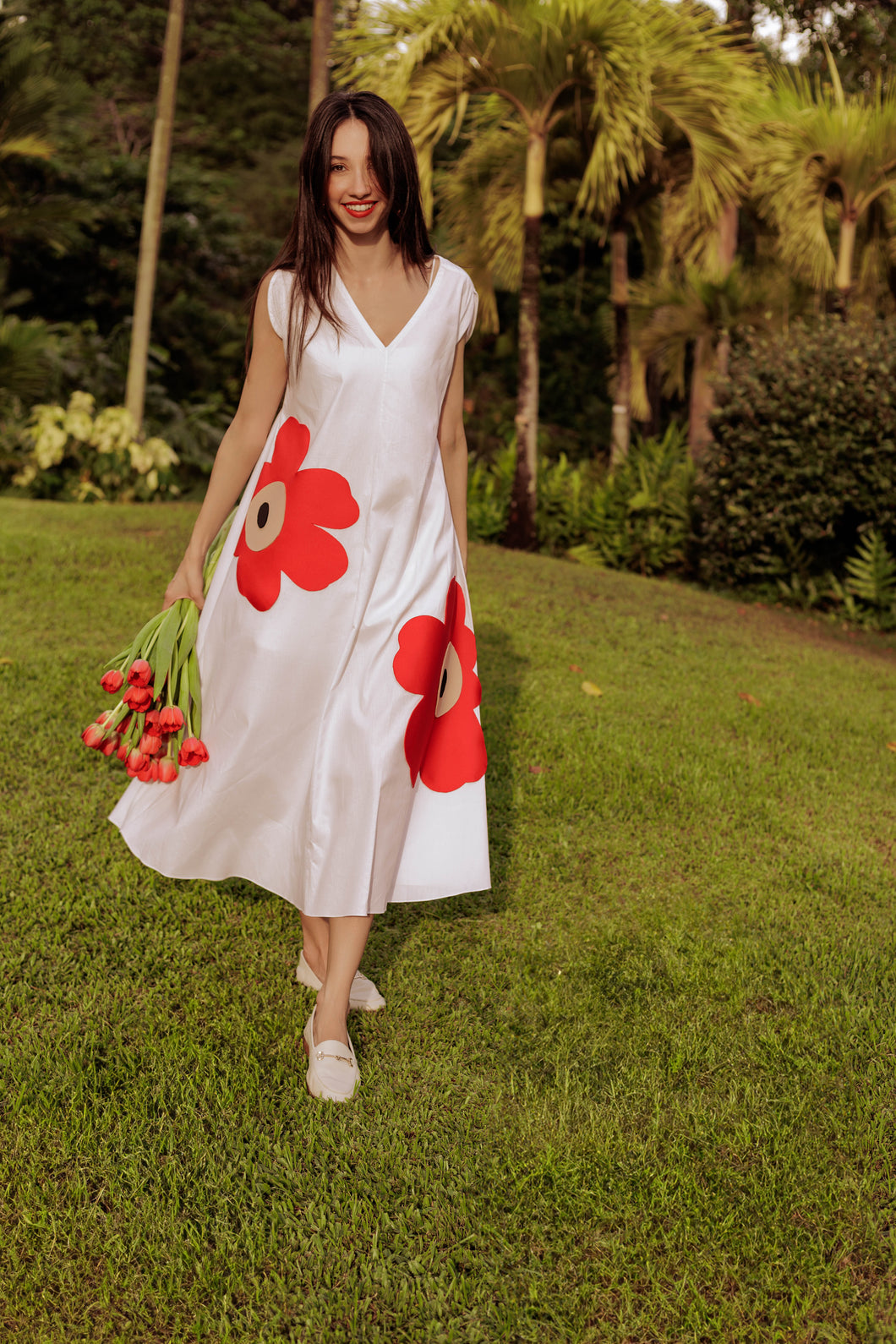 A line dress with flowers