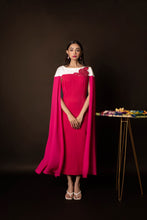 Load image into Gallery viewer, Straight cut midi dress with cape sleeves
