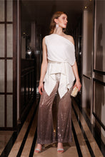 Load image into Gallery viewer, Embroidered drape top with ombre sequin pants
