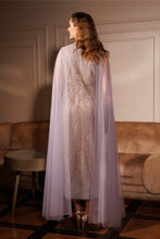 Load image into Gallery viewer, Embroidered gown with sheer cape
