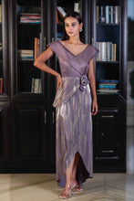 Load image into Gallery viewer, Shawl collar layered dress with gold metallic hints
