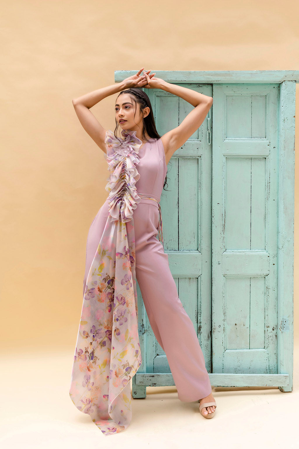 Jumpsuit with two-way printed drape