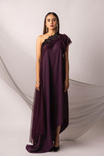 Load image into Gallery viewer, Asymmetric dress with smocked sleeve and tulle drape - Pranati Kejriwall
