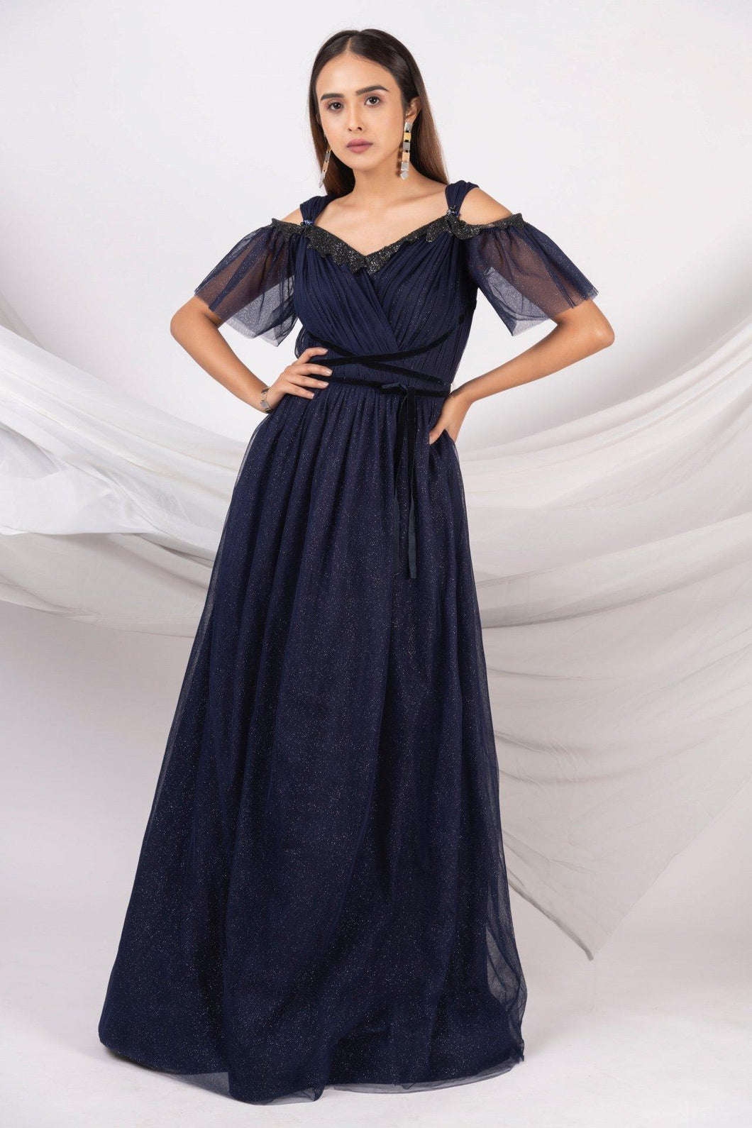 Fit & flare gown in glitter tulle - Pranati Kejriwall