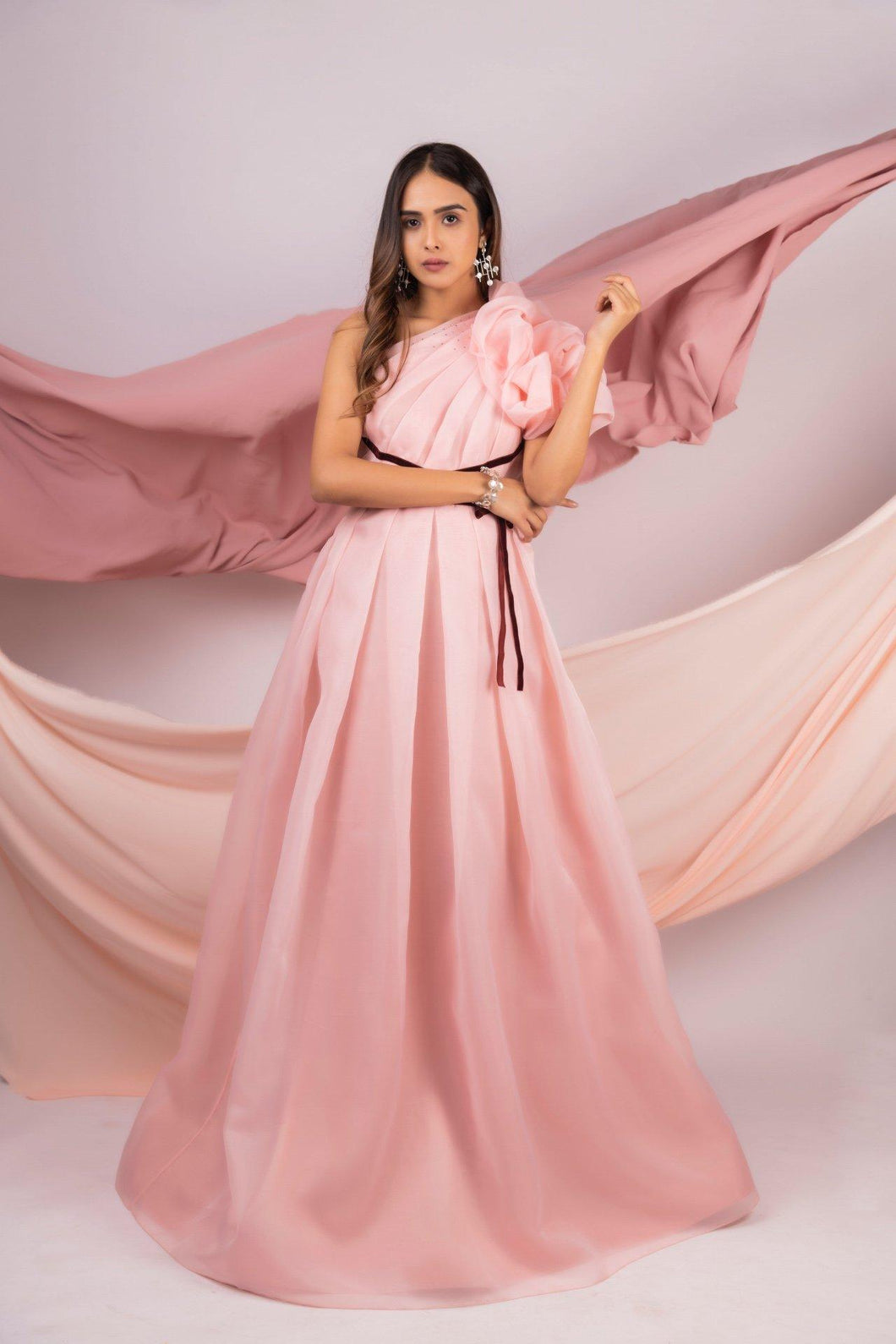 Dramatic gown with pleats and smocked sleeve - Pranati Kejriwall