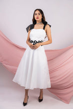 Load image into Gallery viewer, Midi dress with cutwork and tie up bow - Pranati Kejriwall
