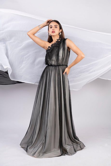 One shoulder tulle gown with gathers - Pranati Kejriwall