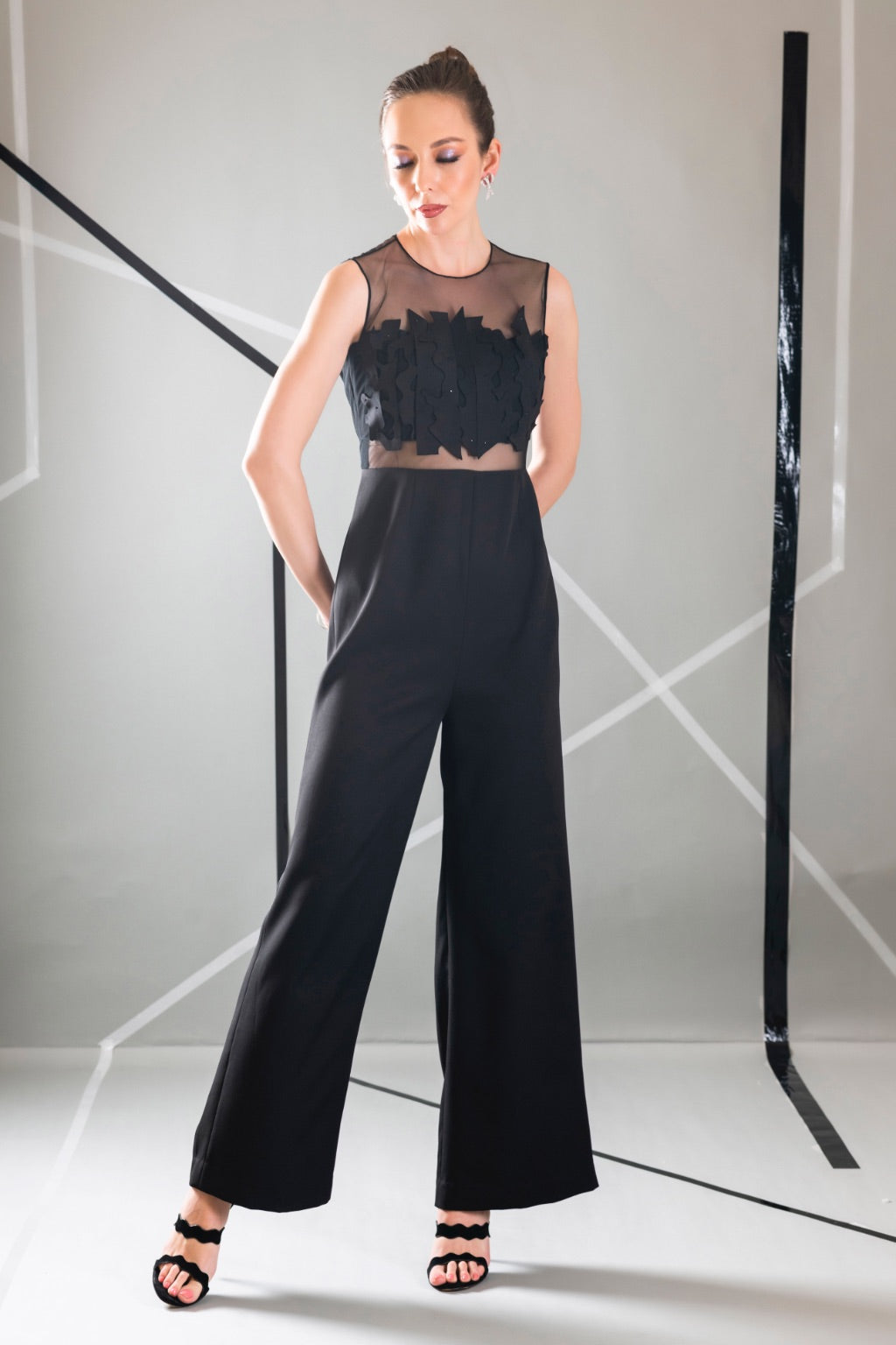 Sheer Jumpsuit with laser cut work