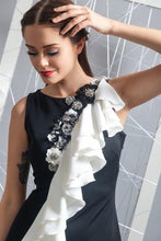 Load image into Gallery viewer, Black &amp; White A line ruffled gown
